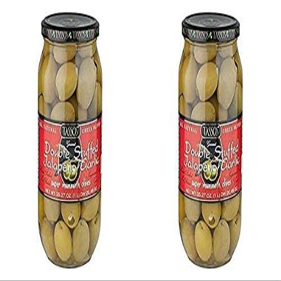 2 Pack Of Tassos All Natural Double Stuffed Jalapeno And Garlic Super Mammoth Olives (2X35.27 oz.)