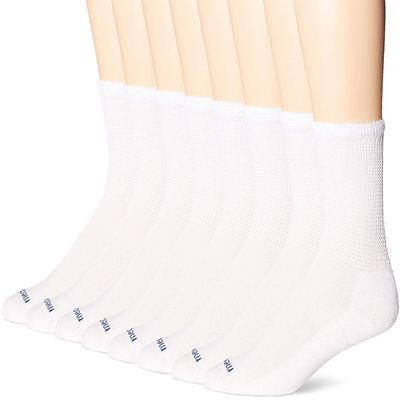 MediPeds unisex-adult Crew Socks With Extra Wide Non-Binding Top and Cushion, Multipairs, White (8-pairs), Shoe Size: Men's 6-9; Women's 6-10