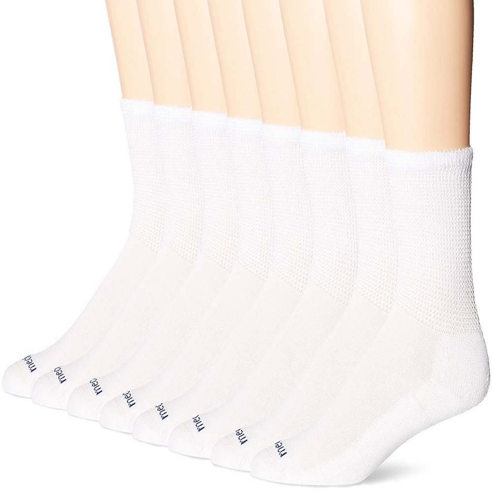 MediPeds unisex-adult Crew Socks With Extra Wide Non-Binding Top and Cushion, Multipairs, White (8-pairs), Shoe Size: Men's 6-9; Women's 6-10