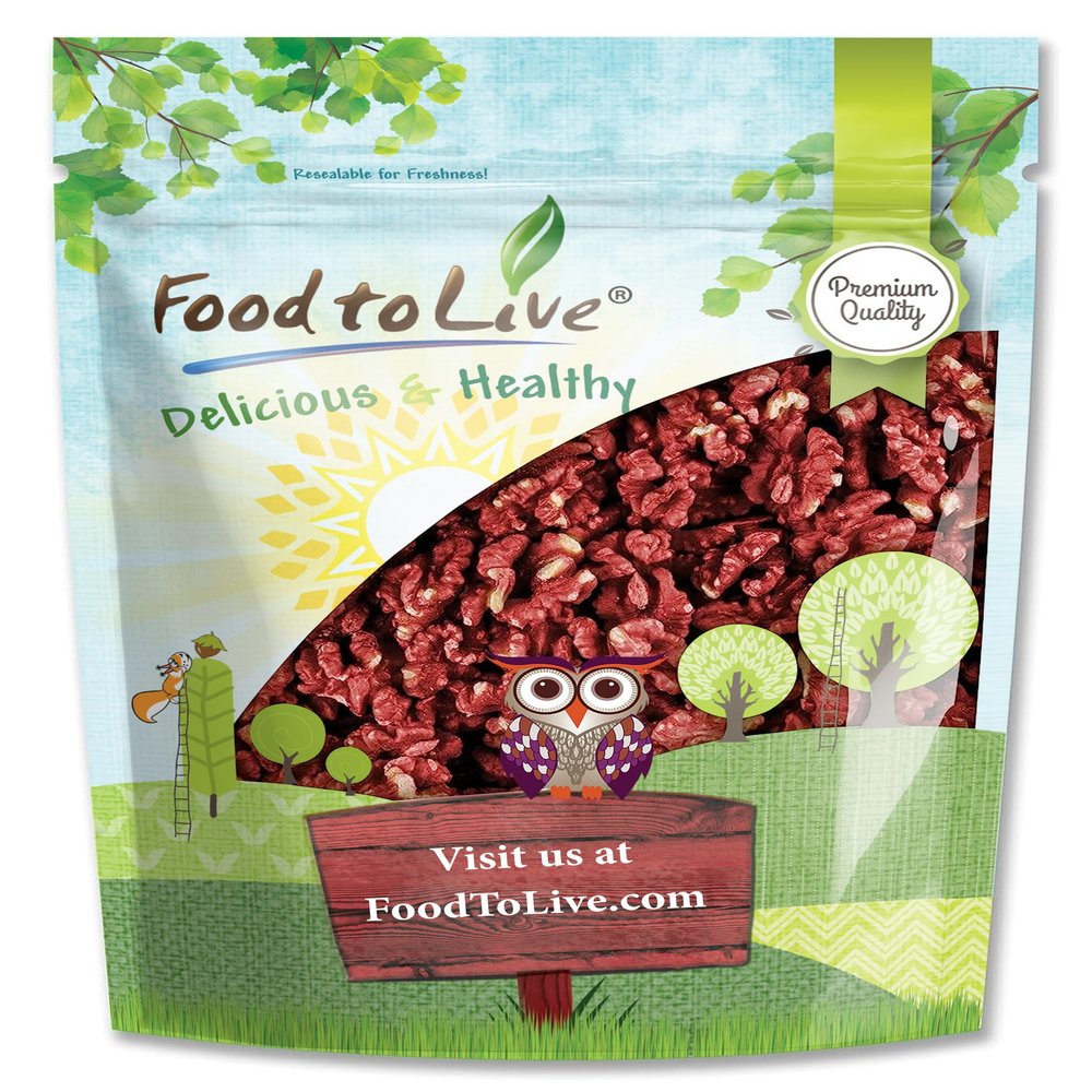 Food to Live - California Livermore Red Walnuts, 1 Pound Raw, No Shell, Kosher, Unsalted, Natural, Sirtfood, Bulk
