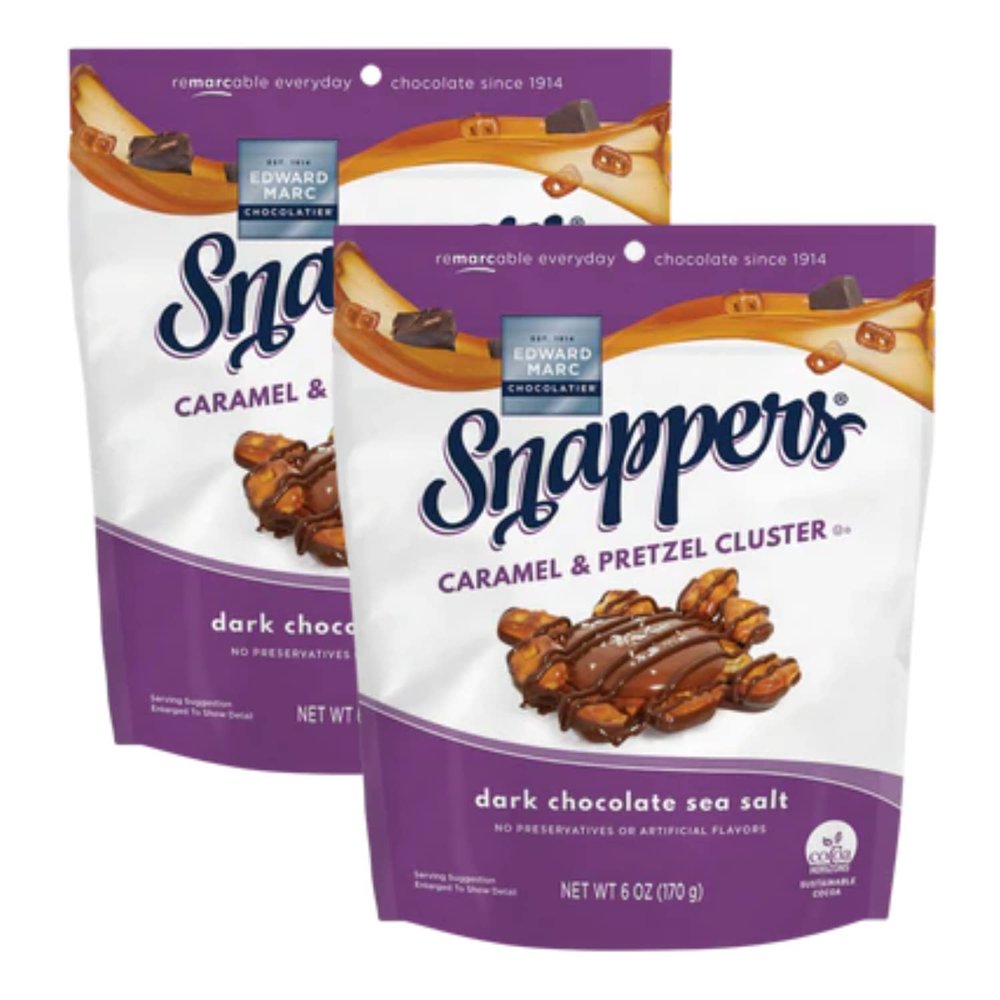 Edward Marc Snappers Sweet Caramel & Pretzels Cluster - Crunchy Pretzel Snack With Dark Chocolate & Sea Salt For Adults And Kids - 6 oz (pack of 2)