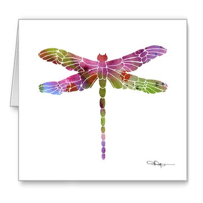 DJ Rogers Fine Art Dragonfly - Set of 10 Abstract Watercolor Note Cards With Envelopes