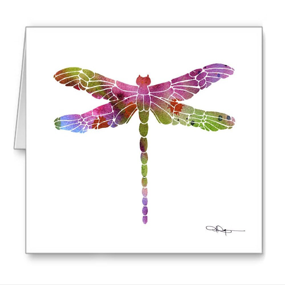 DJ Rogers Fine Art Dragonfly - Set of 10 Abstract Watercolor Note Cards With Envelopes