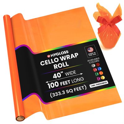 Hygloss Products Roll Cellophane Wrap for Crafts, Gifts, and Baskets 40 Inch x 100 Feet, Orange