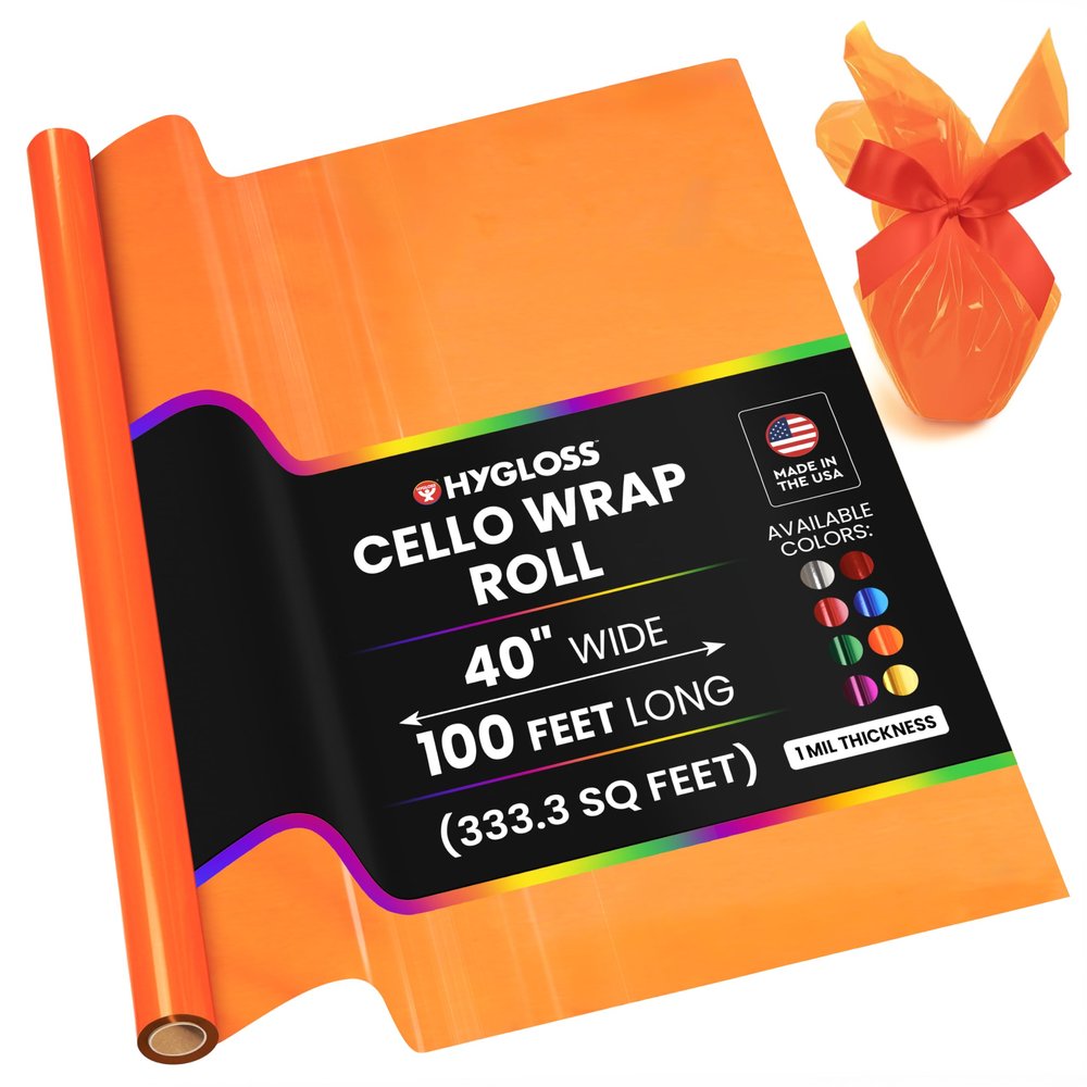 Hygloss Products Roll Cellophane Wrap for Crafts, Gifts, and Baskets 40 Inch x 100 Feet, Orange