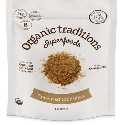 Organic Traditions Sprouted Chia Seeds and Flax Seed Powder, Non-GMO Superfood, 227g/8oz Bag