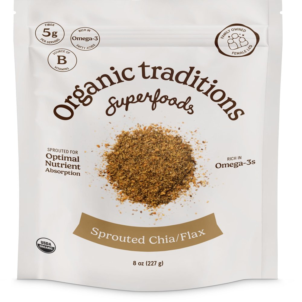 Organic Traditions Sprouted Chia Seeds and Flax Seed Powder, Non-GMO Superfood, 227g/8oz Bag