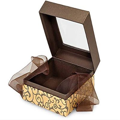 All Occasion Presentation Box - Bulk Elegant Choc Scroll Medium Square Box w/Ribbon 5-3/4x5-3/4x3" - (18 Per Pack) - WRAPS-BFB4ECS
