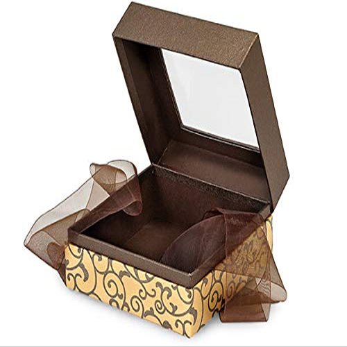 All Occasion Presentation Box - Bulk Elegant Choc Scroll Medium Square Box w/Ribbon 5-3/4x5-3/4x3" - (18 Per Pack) - WRAPS-BFB4ECS