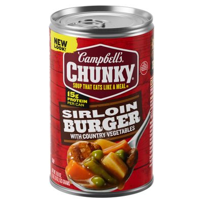 Campbells Chunky Soup, Sirloin Burger With Country Vegetables Beef Soup, 18.8 oz Can