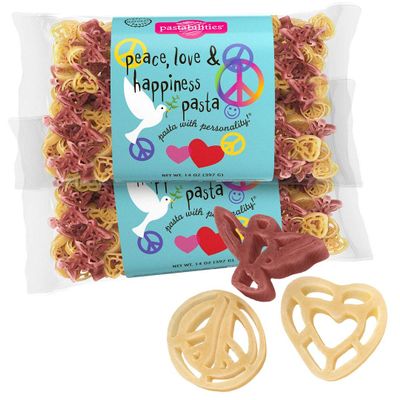 Pastabilities Fun Shaped Pasta for Kids - Peace Love & Happiness Pasta - Heart Peace and Dove Fun Theme, Non-GMO Natural Wheat Pasta, All-Natural, Kosher Certified, Made in the USA, (2 Pack, 14 Oz)