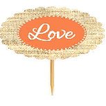 Love Coral Rustic Burlap Wedding Cupcake Decoration Topper Food Picks -12Pack