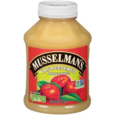 Musselman's Unsweetened Apple Sauce - low calorie, gluten free snack, low sodium, kosher, fat-free, no cholesterol, no high fructuse corn syrup, from 100% fresh American Grown Apples. (48oz x 8)