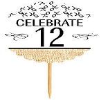 12th Birthday / Anniversary Novelty Burlap Cupcake Decoration Picks -12pack