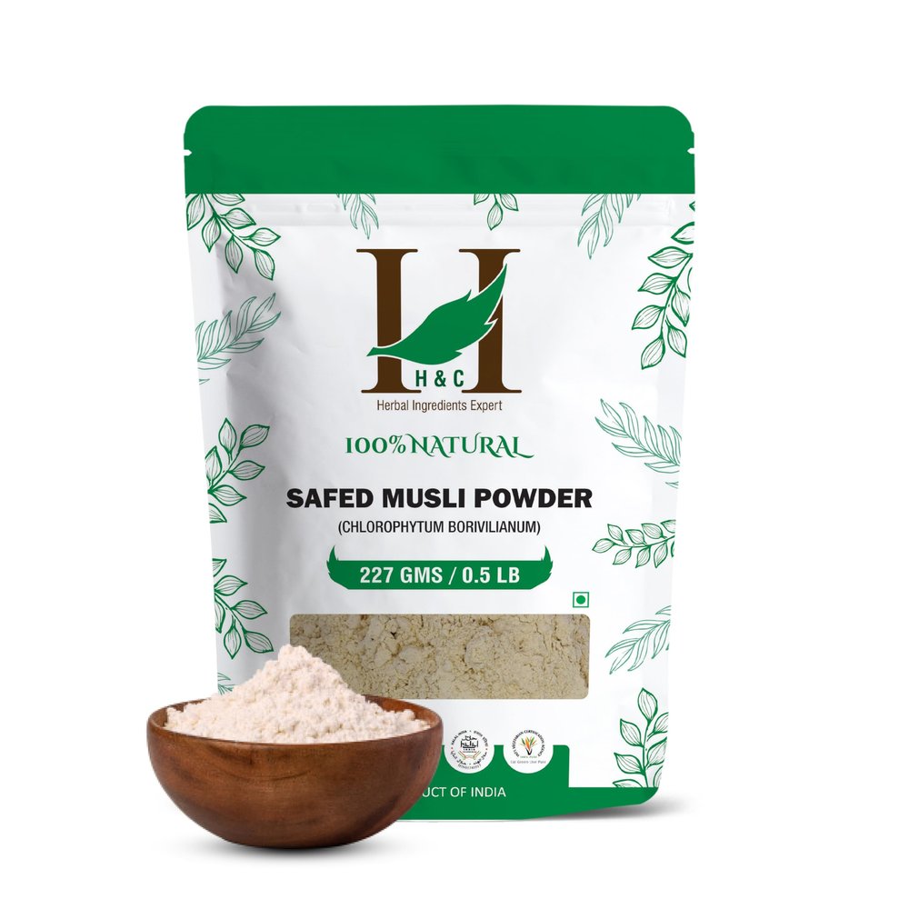 100% Natural Wild Cultivated Safed Musli Powder - Chlorphytum Borivillianum 227 GMS / 1/2 LB Pound / 08 Oz - Processed in FDA Registered Facility (A 100% Natural Health Supplement)