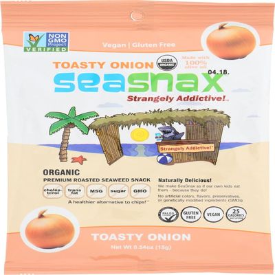 SeaSnax, Organic Premium Roasted Seaweed Snack, Toasty Onion, 0.54 oz (15 g)