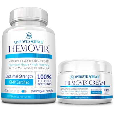 Approved Science Hemovir - Hemorrhoid Capsules and Cream - Dual-Action Stops Itching and Optimizes Blood Flow - Internal and External Care - 45 Capsules + 2 Fl Oz - Vegan - Non GMO - Made in The USA