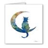 DJ Rogers Fine Art Black Cat Blue Moon - Set of 10 Abstract Watercolor Note Cards With Envelopes view 1