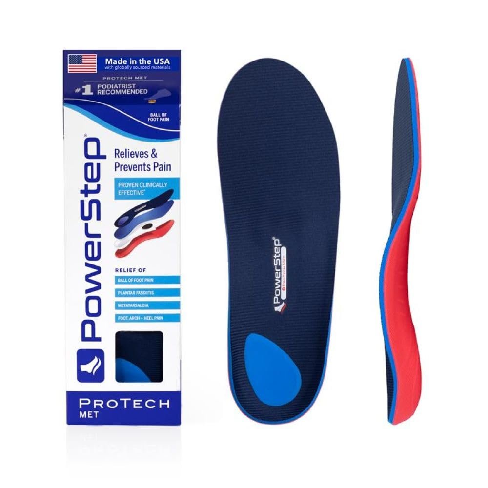 PowerStep ProTech Met Full Length Orthotics - Medical Grade Shoe Insoles for Plantar Fasciitis + Metatarsal Foot Pain - Rigid Arch Support & Maximum Cushioning - Made in USA (M 8-8.5 W 10-10.5)