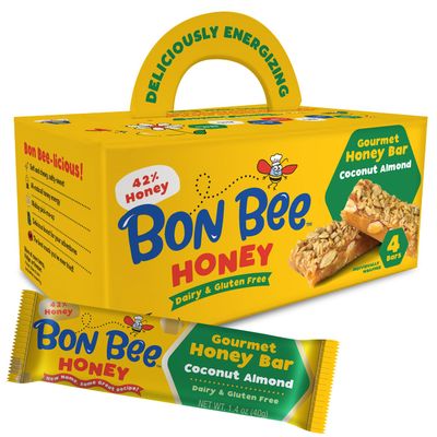 BON BEE Honey Bunchies All Natural Honey Bar - Natural Breakfast & Nutrition Bars for Healthy Energy & Fuel - Variety of Delicious Highlights & Perfectly Balanced, 4-1.4oz Bars