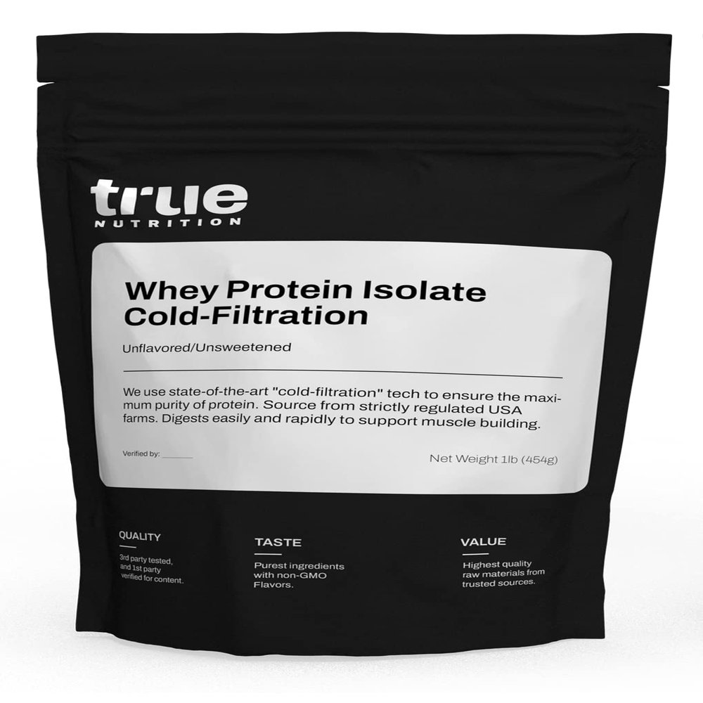 True Nutrition - Unflavored Whey Protein Isolate Cold-Filtration -100% Whey Protein Powder - 27g Protein per Serving - Mixes Easily and Tastes Great - Third Party Tested -Unflavored/Unsweetened - 1lb