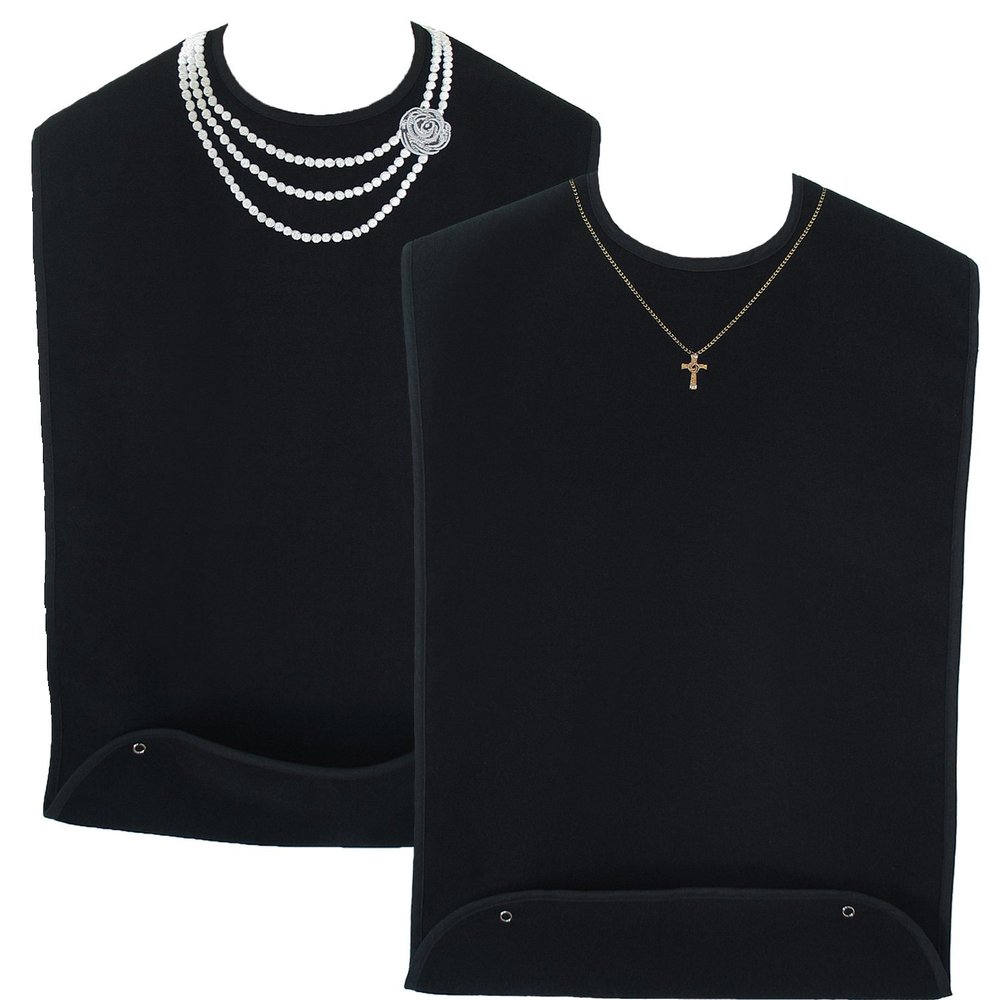 Classy Pal | Adult Bib for Women with Embroidered Design. Waterproof, Reusable & Washable | 2 Pack (Pearl Necklace + Gold Cross Necklace)