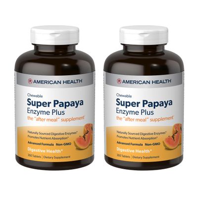 American Health Super Papaya Enzyme Plus - 360 Chewable Tablets, Pack of 2 - The After-Meal Supplement - Non-GMO - 240 Total Servings