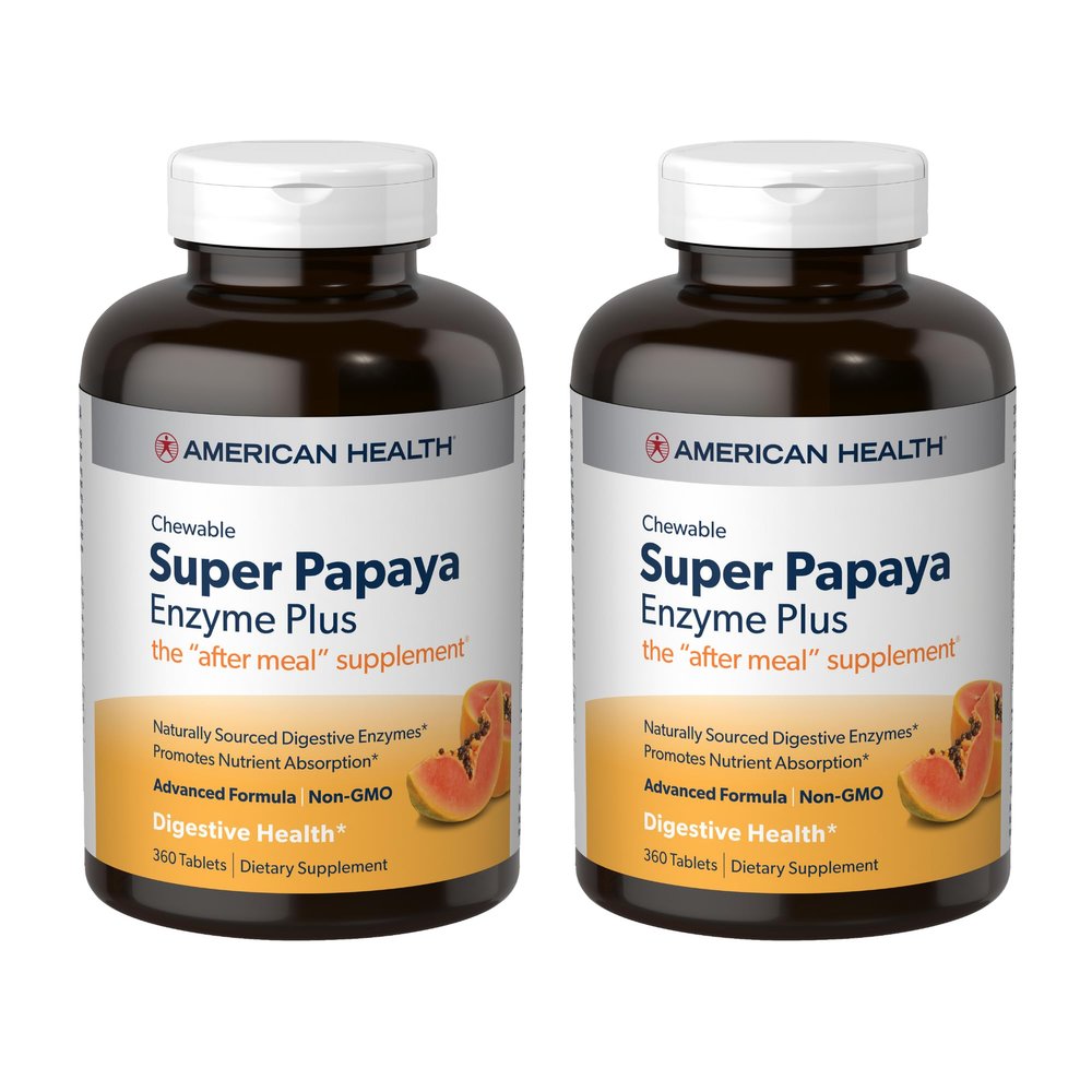 American Health Super Papaya Enzyme Plus - 360 Chewable Tablets, Pack of 2 - The After-Meal Supplement - Non-GMO - 240 Total Servings