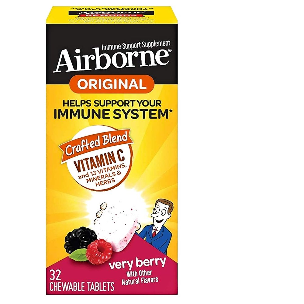 Airborne Immune Support Supplement with Vitamin C, Chewable Tablets-Berry-32 ct - Buy Packs and SAVE (Pack of 2)