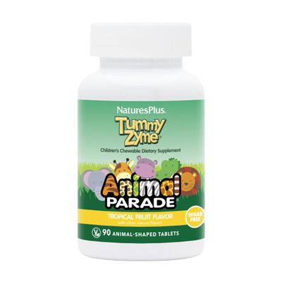 NaturesPlus Animal Parade Tummy Zyme, Tropical Fruit Flavor - 90 Animal-Shaped, Chewable Tablets - Pack of 2 - Digestive Aid & Probiotic - Vegetarian, Gluten Free - 180 Total Servings