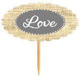 Love Gray Rustic Burlap Wedding Cupcake Decoration Topper Food Picks -12Pack