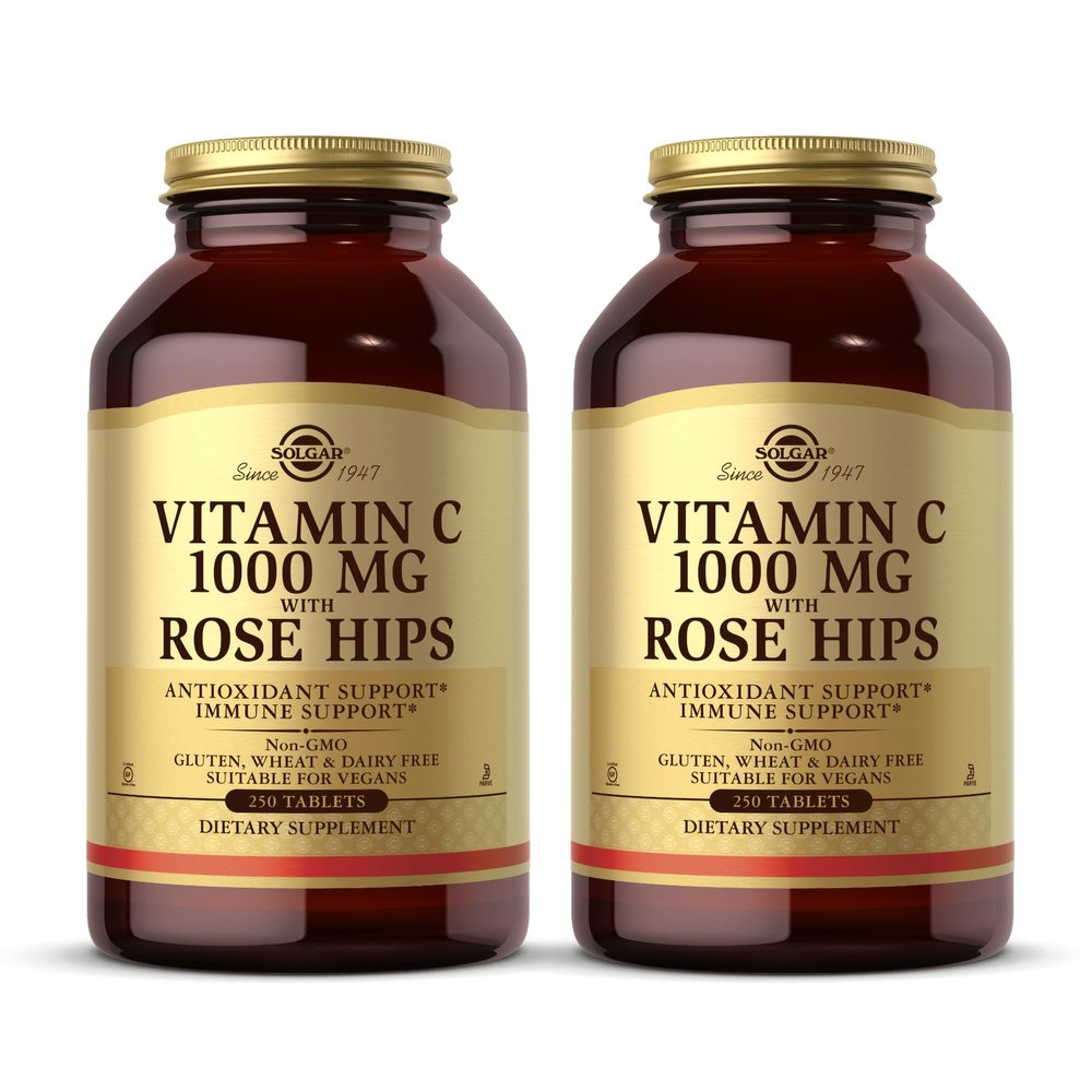 Solgar Vitamin C 1000 mg with Rose HIPS, 250 Tablets (Pack of 2) - Antioxidant & Immune Support - Overall Health - Supports Healthy Skin & Joints - Non-GMO, Vegan and Kosher - 500 Total Servings