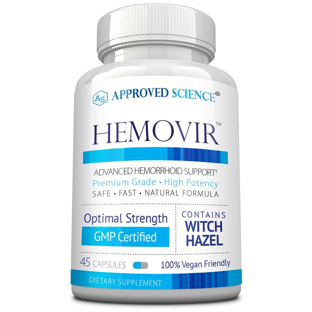 Approved Science Hemovir - Hemorrhoid Support Supplement - Witch Hazel, Horse Chestnut - 45 Capsules - 1 Bottle - Vegan