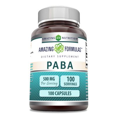 Amazing Formulas PABA 500 Mg Supplement | Capsules | Non-GMO | Gluten-Free | Made in USA (1 Pack | 100 Count)