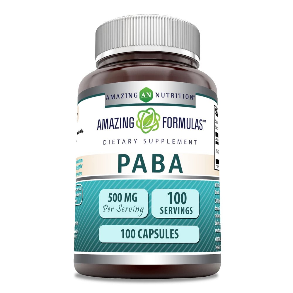Amazing Formulas PABA 500 Mg Supplement | Capsules | Non-GMO | Gluten-Free | Made in USA (1 Pack | 100 Count)