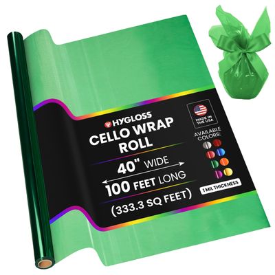 Hygloss Products Roll Cellophane Wrap for Crafts, Gifts, and Baskets 40 Inch x 100 Feet, Green