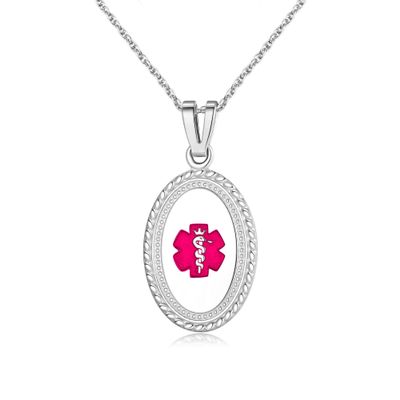 Divoti Custom Engraved-Stainless Premier Disc Tag Medical Alert Necklace, Medical ID Necklace Women, Medical Pendant Tag- Various Color and 24 IN Rope -TP Magenta