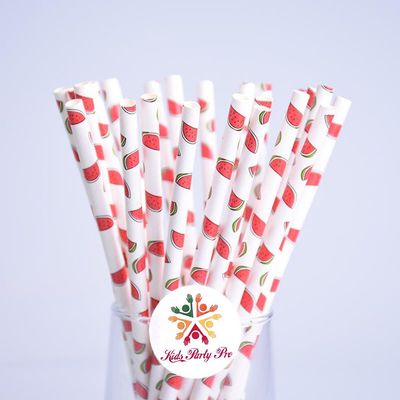 100 pcs Red Watermelon Paper Straws, Fun Cute Picnic Fruit Print Patterned Beverage Party Paper Drinking Straws Bulk, Kids Birthday Wedding Colored Cake Pop Sticks