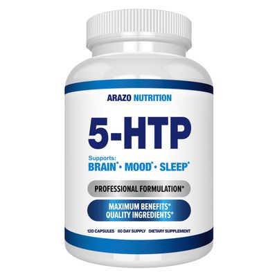 5-HTP 200 MG Per Serving Plus Calcium for Mood, Sleep  Supports Calm and Relaxed Mood  99% High Purity  120 Capsules  Arazo Nutrition