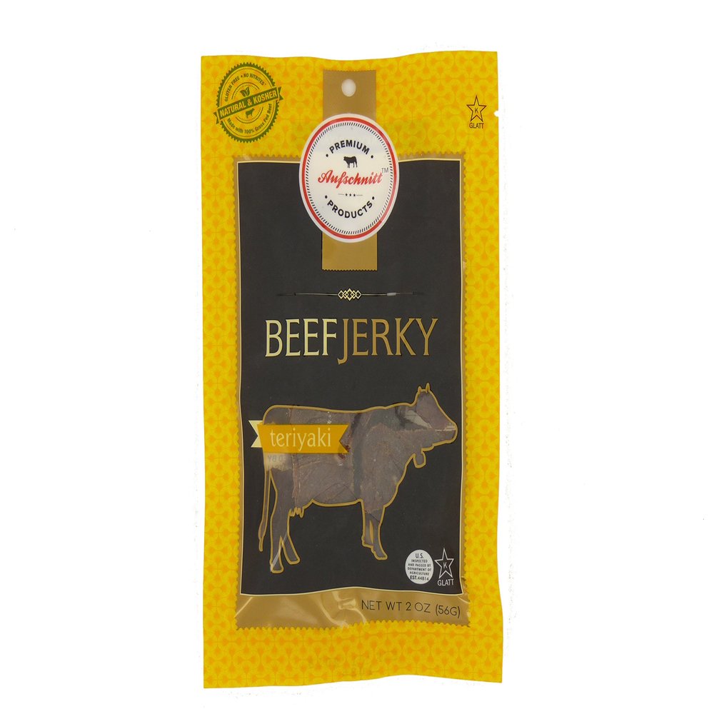 Aufschnitt Meats Kosher Beef Jerky, Terriyaki, 2 Oz [6 Bags], 6Count