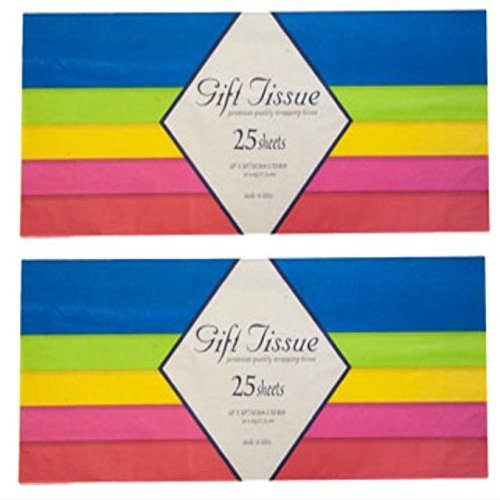 2 Pack - Gift Wrap Bag Tissue Paper Multi Color 25 Sheets 20 x 20 Inch (Total 50 Sheets) Made in USA