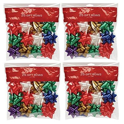 100 Count Traditional Star Bow Assortment for Package Decoration - Peel-n-Stick (100)