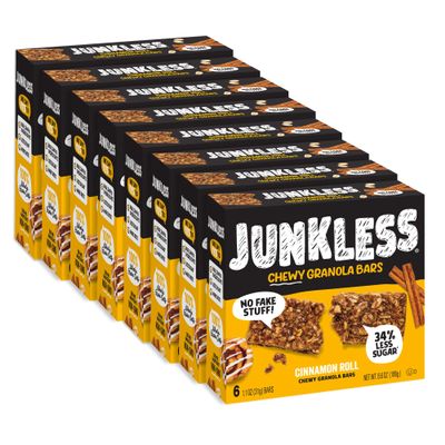 Junkless Cinnamon Roll Chewy Granola Bars - Less Sugar, Great Tasting, Wholesome Snacks - Bulk Granola Bars - 1.1 oz. Bars, 8 Boxes