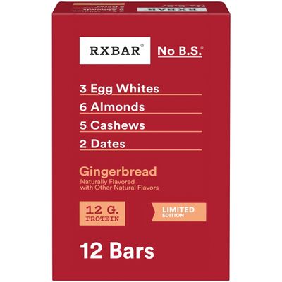 RXBAR Protein Bars, Protein Snack, Snack Bars, Gingerbread, 22oz Box (12 Count)