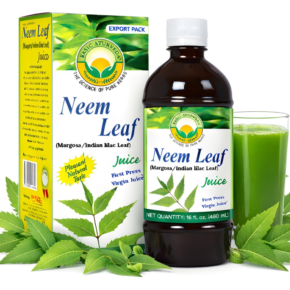 BASIC AYURVEDA Neem Leaf Juice | 16.23 Fl Oz (480ml) | Natural Bitter Herbal Detox Drink | Supports Skin Health, Immunity & Hair Wellness | No Added Sugar | Pure Neem Extract