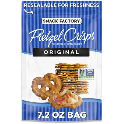 Snack Factory Original Pretzel Crisps, Non-GMO, 7.2 oz Resealable Bag