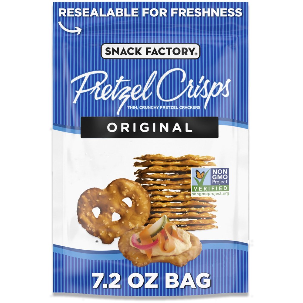 Snack Factory Original Pretzel Crisps, Non-GMO, 7.2 oz Resealable Bag