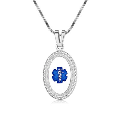 Divoti Custom Engraved-Stainless Premier Disc Tag Medical Alert Necklace, Medical ID Necklace Women, Medical Pendant Tag- Various Color and (24/28 IN) Snake -TP Blue