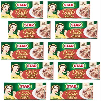 Star: "Il Mio Dado Funghi Porcini" Bouillon Cubes, Porcini Mushroom * 10-Cubes Boxes, 10g Each Cube * Pack of 10 [ Italian Import ]