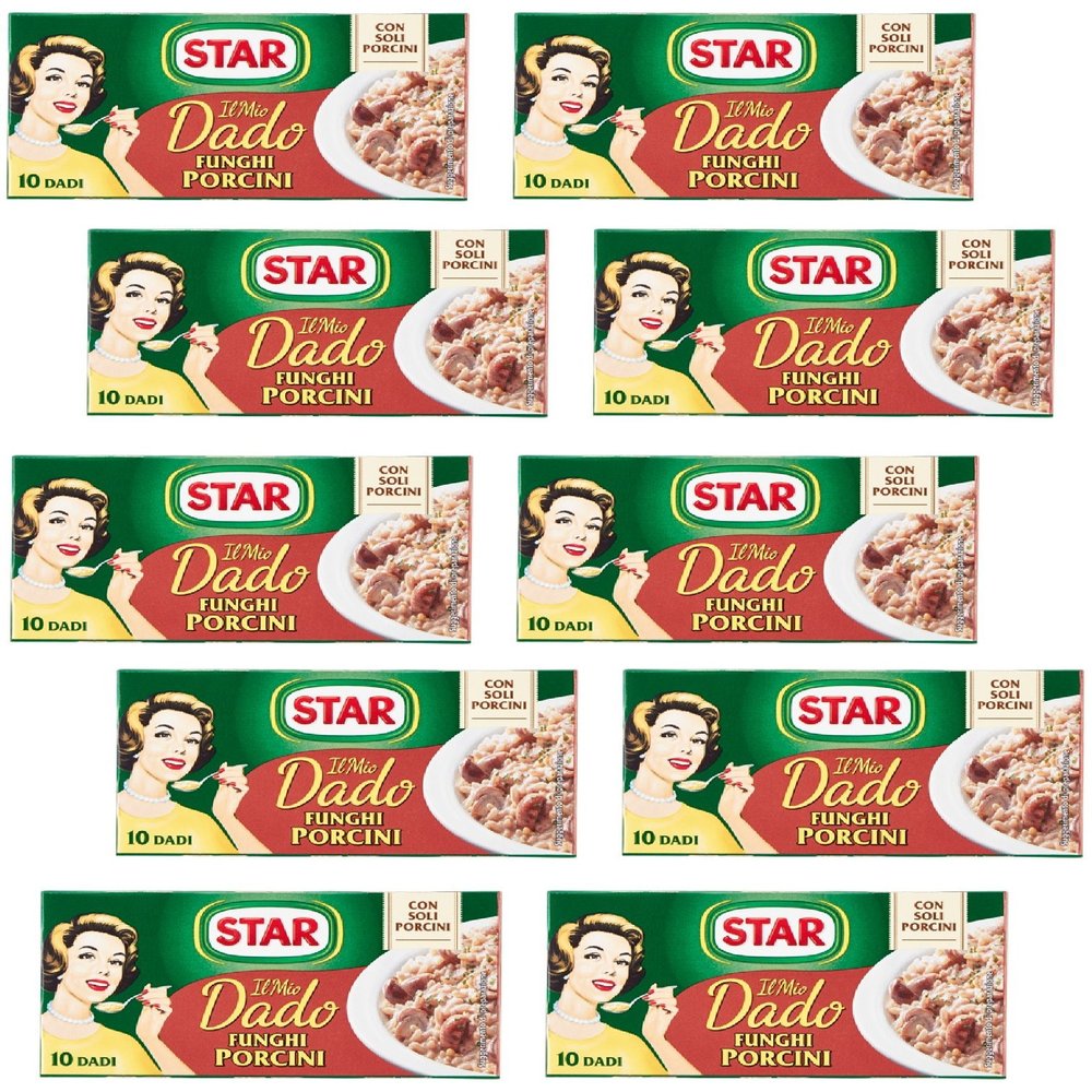 Star: "Il Mio Dado Funghi Porcini" Bouillon Cubes, Porcini Mushroom * 10-Cubes Boxes, 10g Each Cube * Pack of 10 [ Italian Import ]